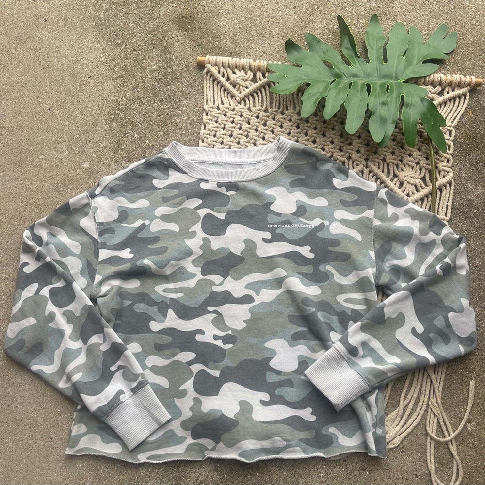 Spiritual Gangster Camouflage Print Cropped Sweatshirt Size XS
